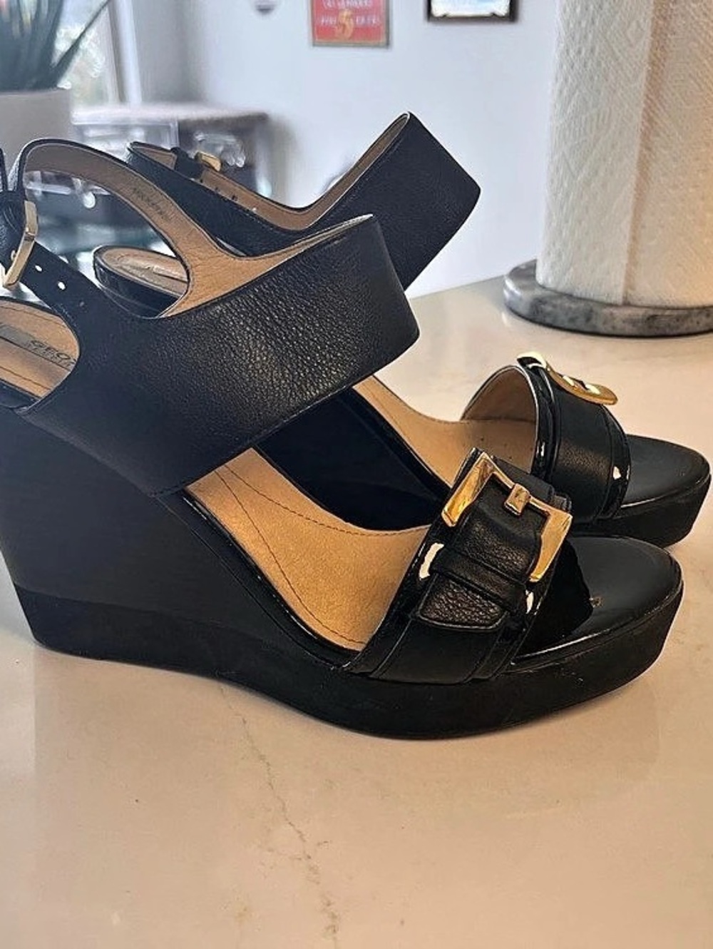 Geox Black Wedge Sandals (5”)